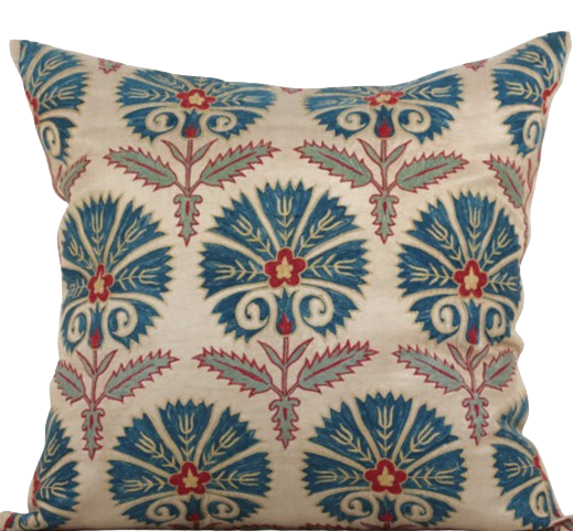 A Pair of Silk Suzani Pillows Lotus Design