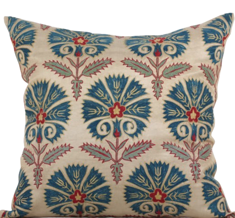 A Pair of Silk Suzani Pillows Lotus Design