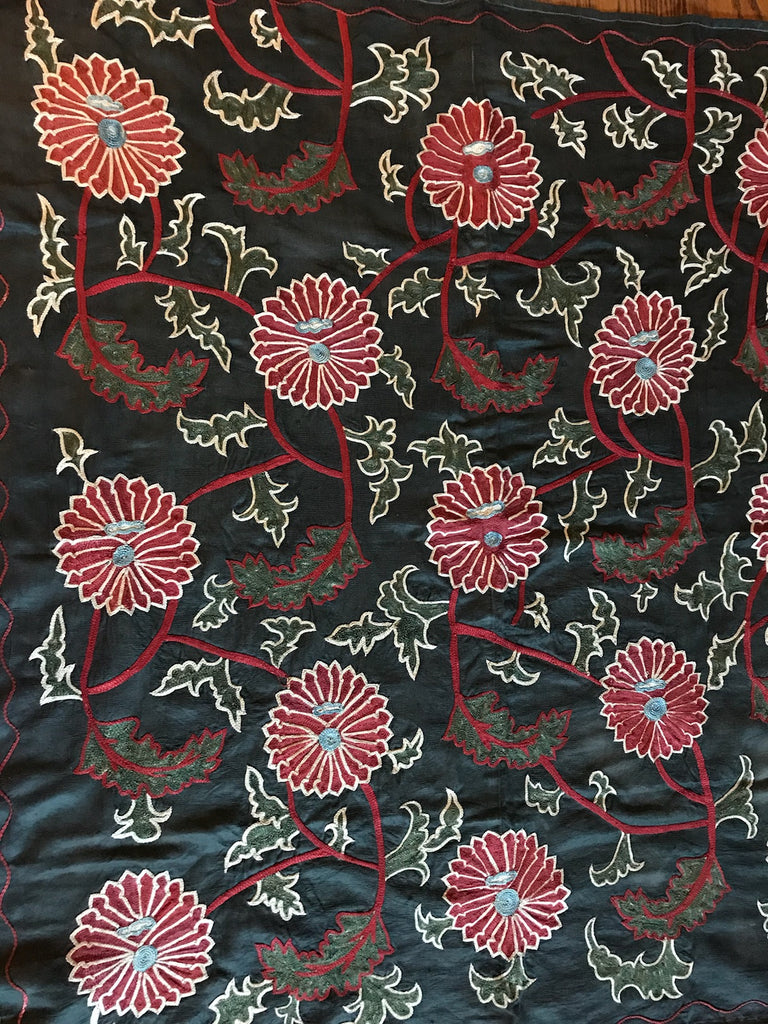 An Uzbek Suzani Ottoman Chrysanthemum pattern