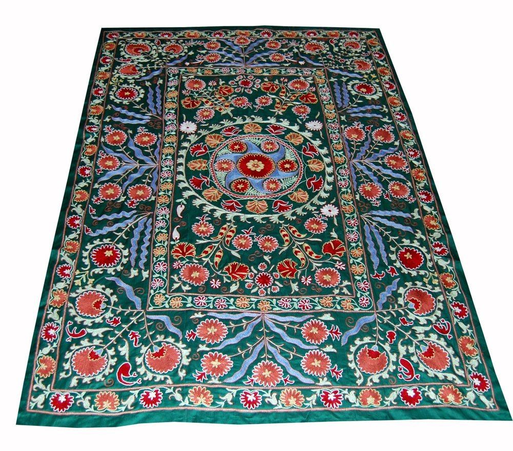 An Uzbek Silk on Silk Nurota Suzani Central Medallion Design